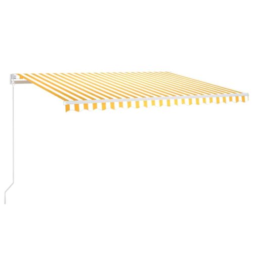 Ръчно прибиращ се сенник с LED, 400x350 см, жълто и бяло