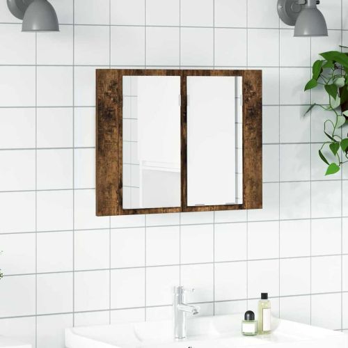 LED огледален шкаф, опушен дъб, 60x12x45 см, инженерно дърво