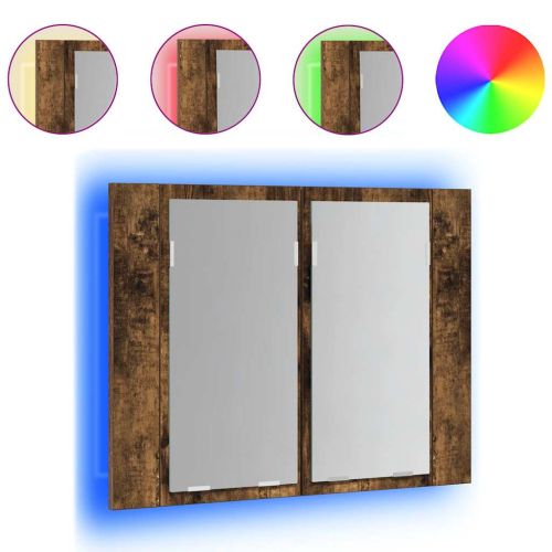 LED огледален шкаф, опушен дъб, 60x12x45 см, инженерно дърво