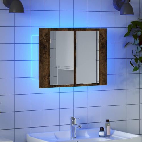 LED огледален шкаф, опушен дъб, 60x12x45 см, инженерно дърво