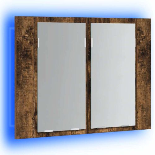 LED огледален шкаф, опушен дъб, 60x12x45 см, инженерно дърво