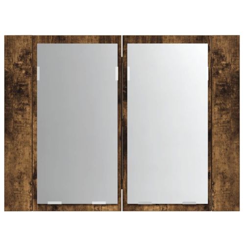LED огледален шкаф, опушен дъб, 60x12x45 см, инженерно дърво