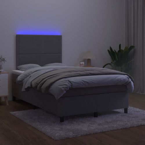 Боксспринг легло с матрак и LED, тъмносиво, 120x190 см, кадифе