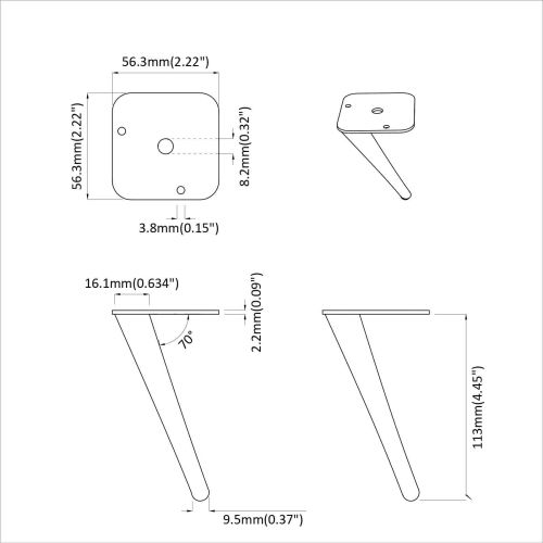 Стоящи крачета 12 бр. Черно 56 x 56 x 100 мм Желязо
