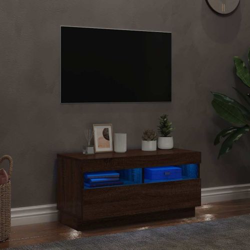 ТВ шкаф с LED осветление, кафяв дъб, 80x35x40 см