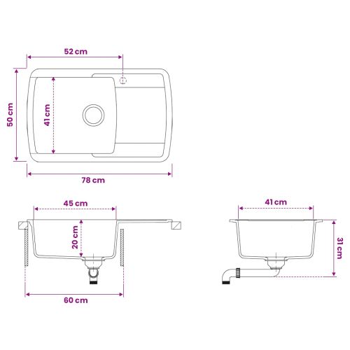 Кухненска мивка с едно корито Гранит 78 x 50 x 31 см Графит