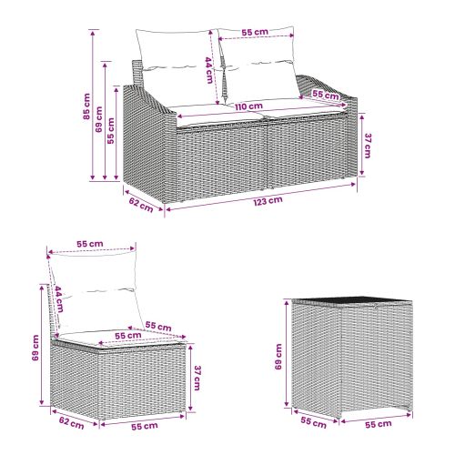Комплект дивани 5 бр. Кафяво и червено 178,5 x 178,5 x 85 см