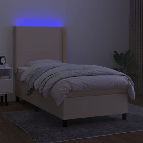 Боксспринг легло с матрак и LED, кремава, 90x190 см, плат