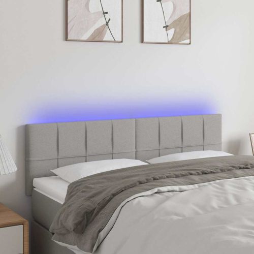 LED горна табла за легло, светлосива, 144x5x78/88 см, плат