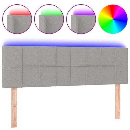 LED горна табла за легло, светлосива, 144x5x78/88 см, плат