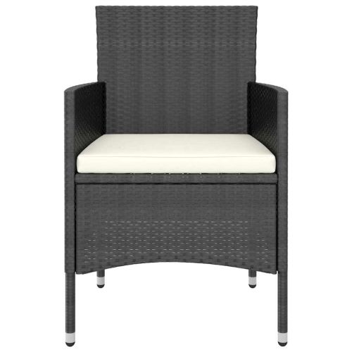 Градински трапезен комплект, 3 части, полиратан, черен