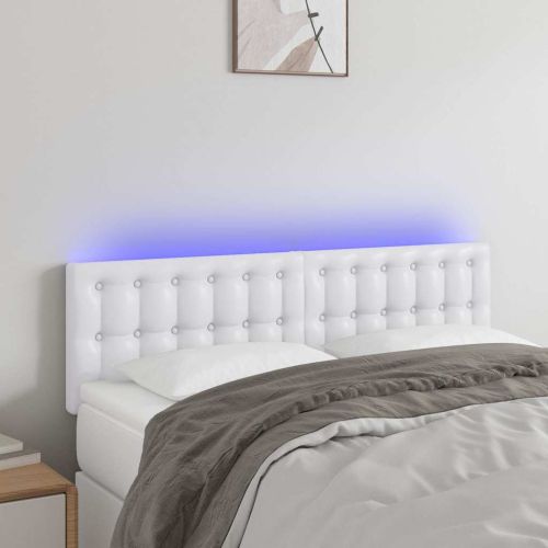 LED Горна табла за легло, бяла, 144x5x78/88 см, изкуствена кожа