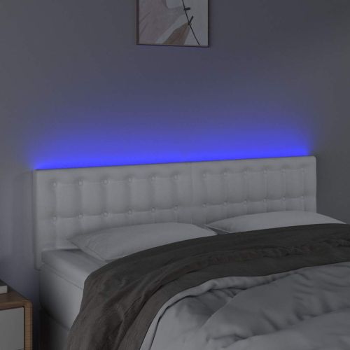 LED Горна табла за легло, бяла, 144x5x78/88 см, изкуствена кожа