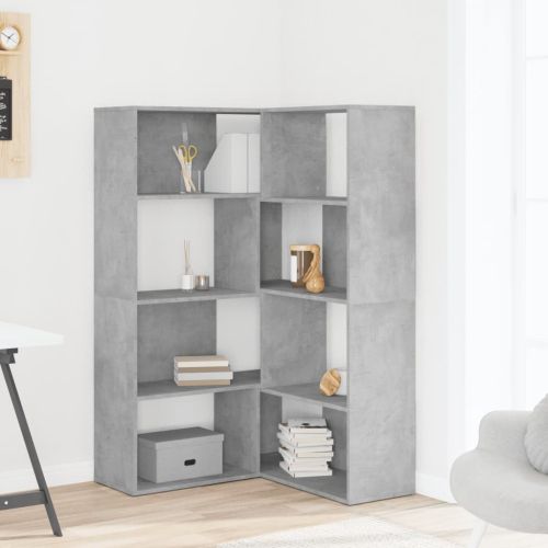 Ъглова етажерка 4 нива бетонно сив 85x85x140 см инженерно дърво