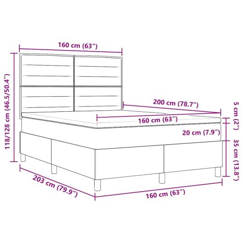Легло с пружинирана основа Тъмен сив 160 x 200 cm текстил