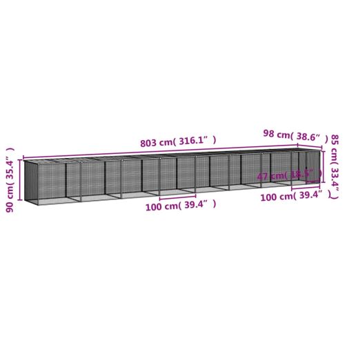 Клетка за пилета с покрив антрацит 803x98x90 см стомана