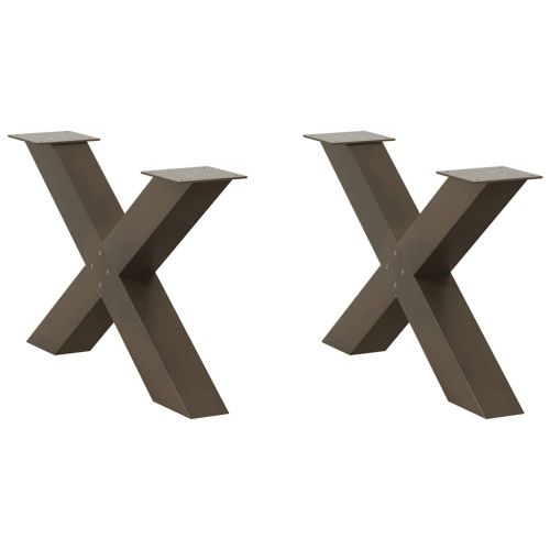 Крака за масичка за кафе, X-образни, 2 бр., естествена стомана, 70 x (42-43) см, стомана