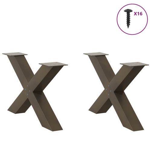 Крака за масичка за кафе, X-образни, 2 бр., естествена стомана, 70 x (42-43) см, стомана
