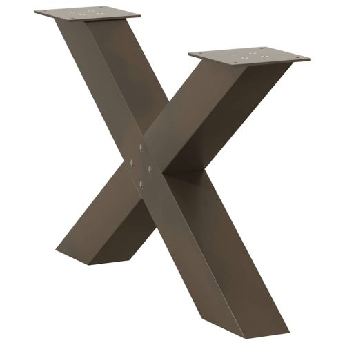Крака за масичка за кафе, X-образни, 2 бр., естествена стомана, 70 x (42-43) см, стомана