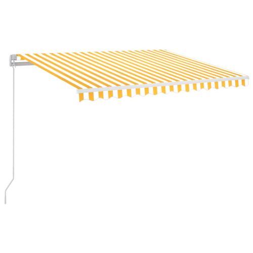 Ръчно прибиращ се сенник с LED, 350x250 см, жълто и бяло