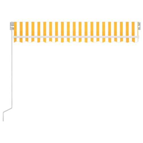 Ръчно прибиращ се сенник с LED, 350x250 см, жълто и бяло