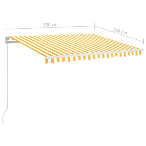 Ръчно прибиращ се сенник с LED, 350x250 см, жълто и бяло