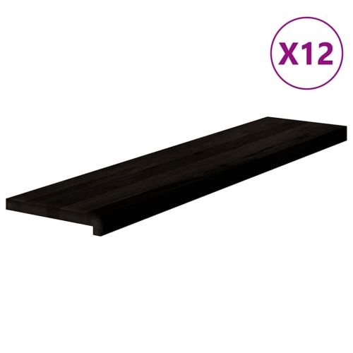 Стълбищни стъпала, 12 бр, кафяво-черни, 110x30x2 см, дъб масив