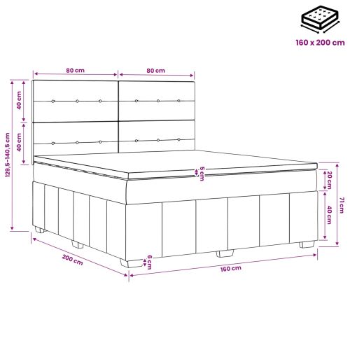 Континентално легло с матрак Таупе 160 x 200 cm Текстил