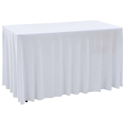 2 бр стреч покривки за маса с драперия, 183x76x74 см, бели