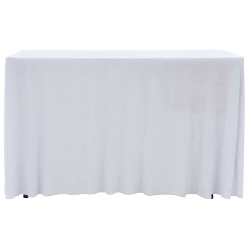 2 бр стреч покривки за маса с драперия, 183x76x74 см, бели