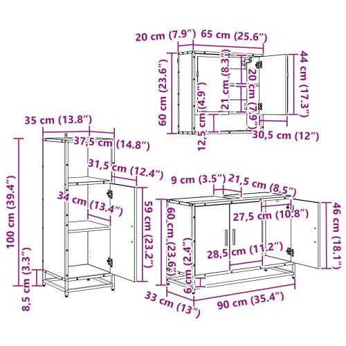 Комплект мебели за баня 3 бр. Черния дъб 90 x 33 x 60 см
