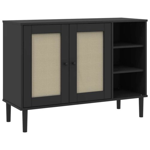 Сайдборд "SENJA" ратанова визия черен 112x40x80 см бор масив