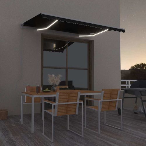 Ръчно прибираща се тента с LED, 300x250 см, антрацит