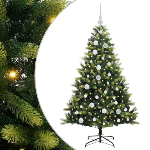 Изкуствен коледен дърво с панти 150 LEDs Зелено 120 cm PVC и PE