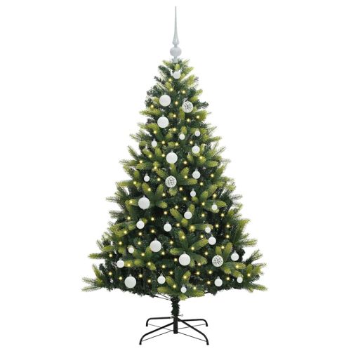 Изкуствен коледен дърво с панти 150 LEDs Зелено 120 cm PVC и PE