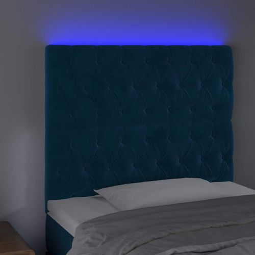 LED горна табла за легло, тъмносиня,90x7x118/128 см, кадифе