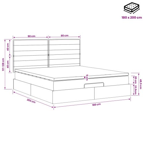 Огледално легло с матрак с таблото Синьо 180 x 200 cm Текстил