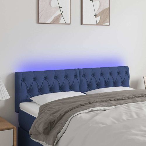 LED горна табла за легло, синя, 144x7x78/88 см, плат