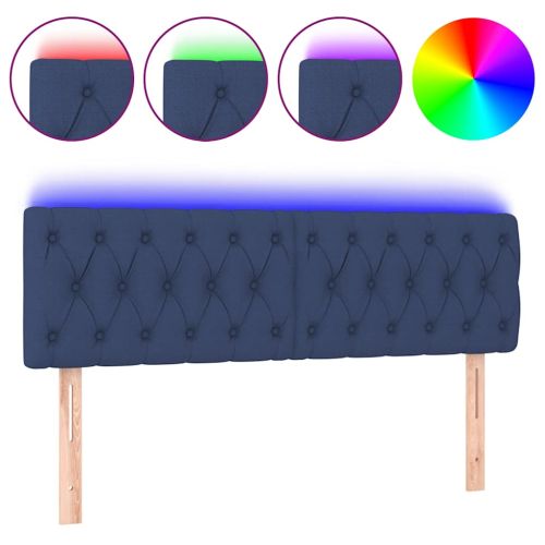 LED горна табла за легло, синя, 144x7x78/88 см, плат