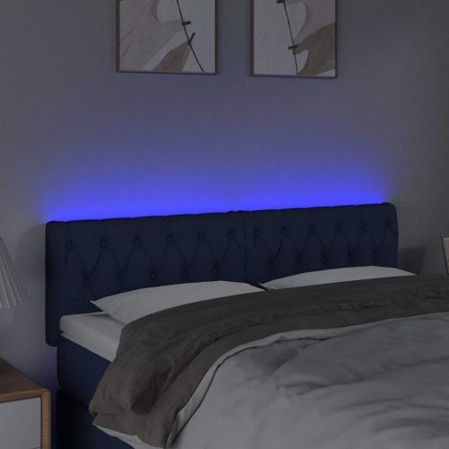 LED горна табла за легло, синя, 144x7x78/88 см, плат