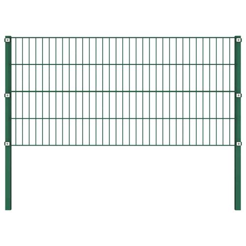 Ограден панел с железни стълбове, зелен, 694,5x80 см