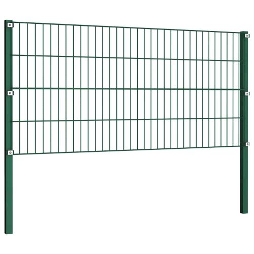Ограден панел с железни стълбове, зелен, 694,5x80 см