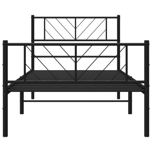 Метална рамка за легло с горна и долна табла, черна, 100x200 см