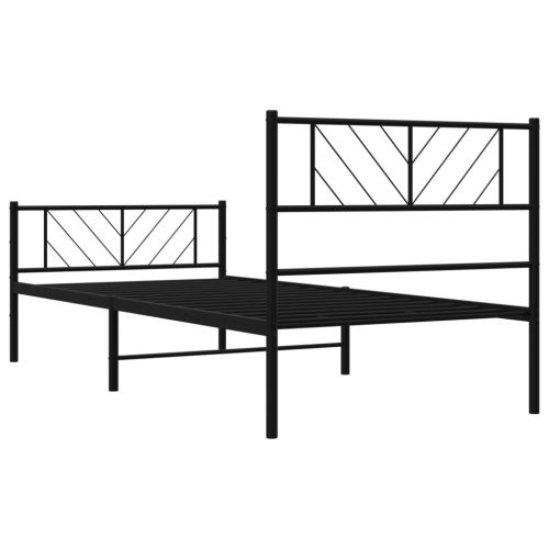 Метална рамка за легло с горна и долна табла, черна, 100x200 см