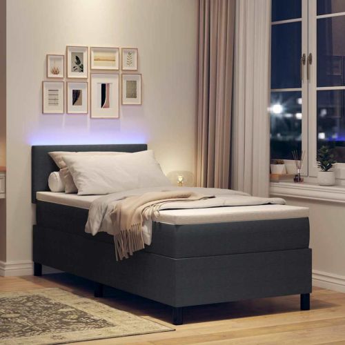 LED кутия за пружини с легло Тъмен сив и бял 90 x 200 cm