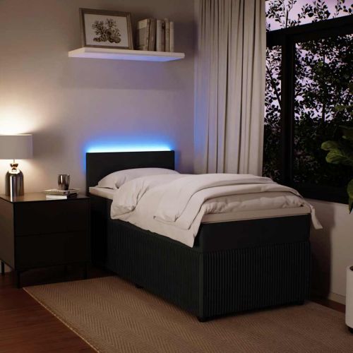 Боксспринг легло с матрак, черна, 90x190 см, кадифе