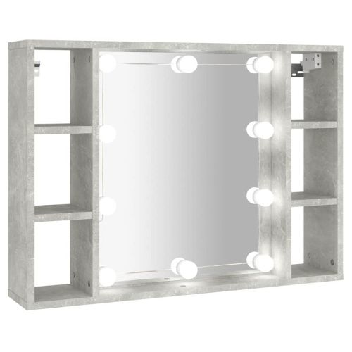 Огледален шкаф с LED, бетонно сив, 76x15x55 см