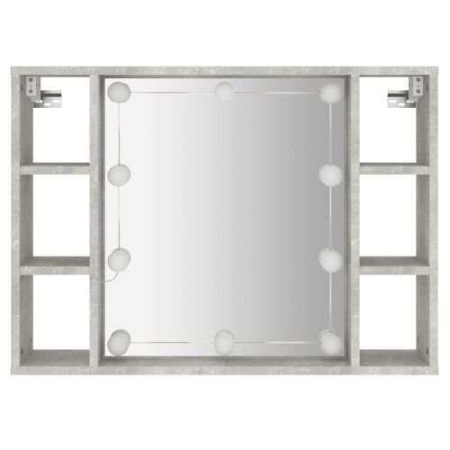 Огледален шкаф с LED, бетонно сив, 76x15x55 см