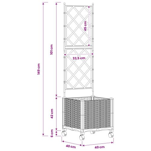 Градински сандък с решетка и колела Кафяво 40 x 40 x 149 см ПП