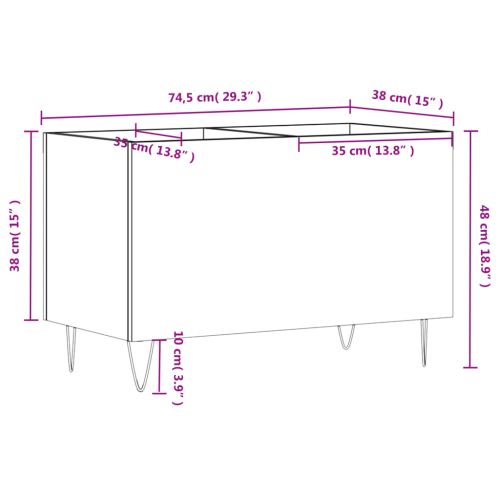 Шкаф за грамофонни плочи бял 74,5x38x48 см инженерно дърво